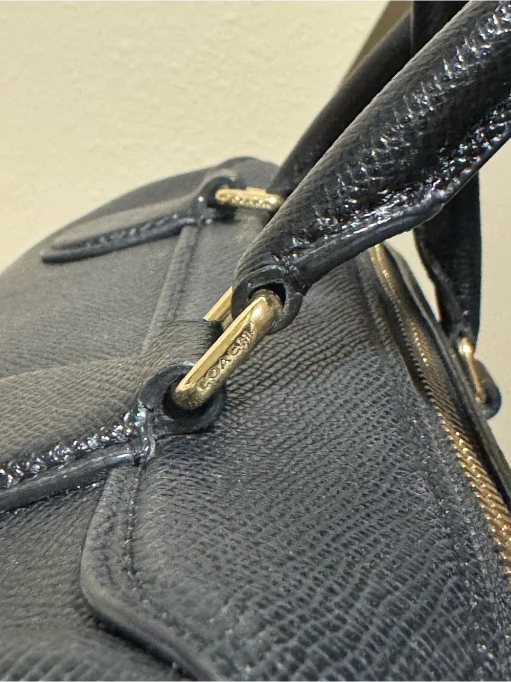 Coach Mini Black Leather Satchel with Gold Hardware and Removable Strap